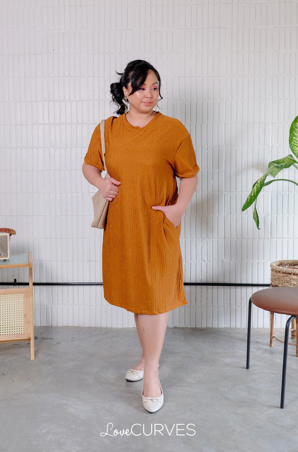 T-Shirt Dress with Side Slits - Burnt Copper