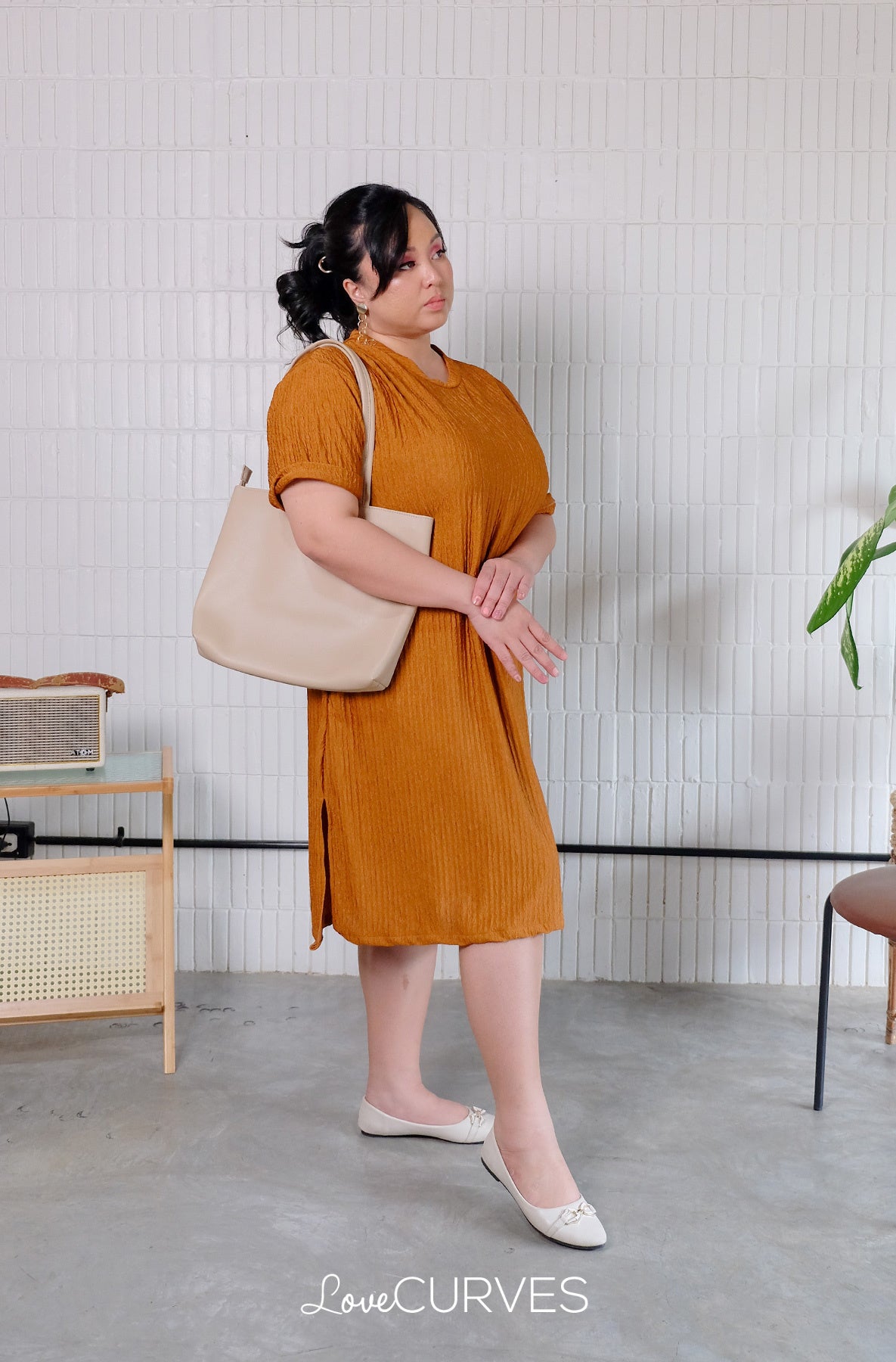 T-Shirt Dress with Side Slits - Burnt Copper