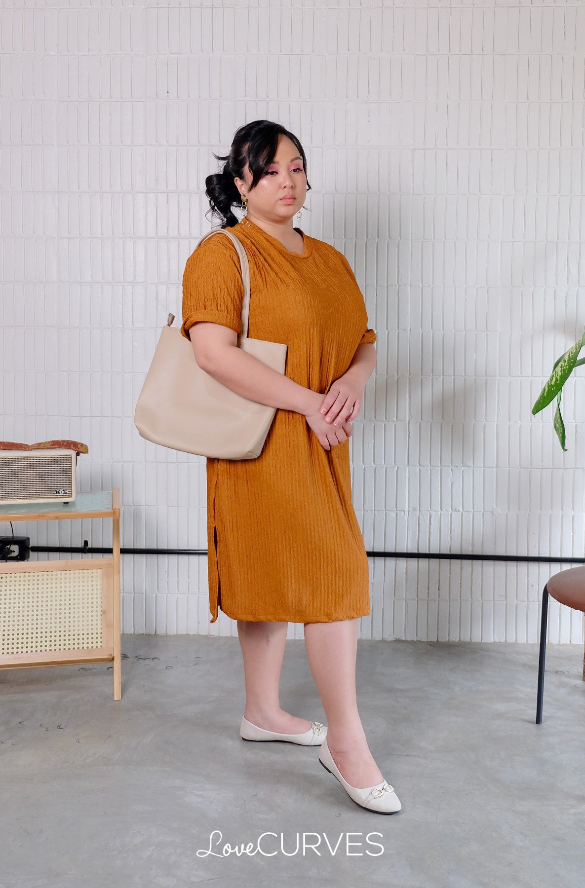 T-Shirt Dress with Side Slits - Burnt Copper