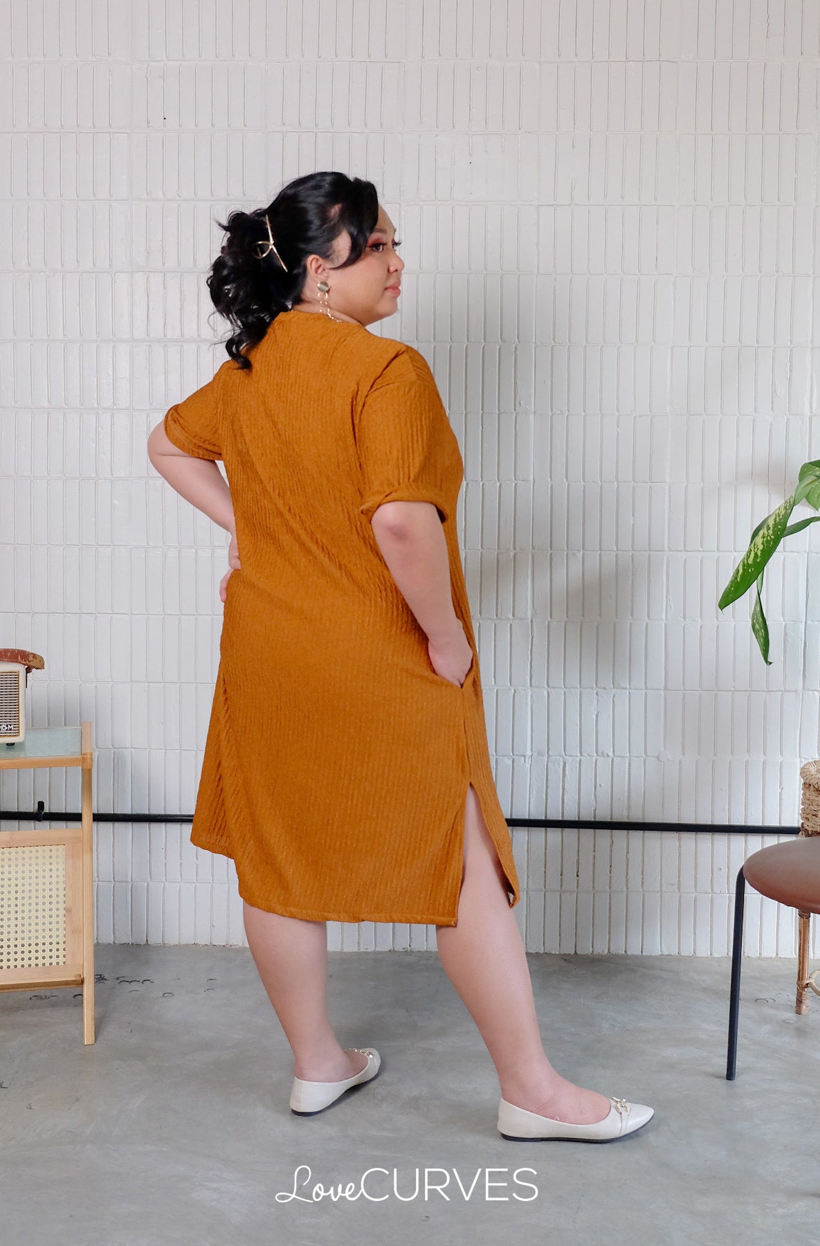 T-Shirt Dress with Side Slits - Burnt Copper