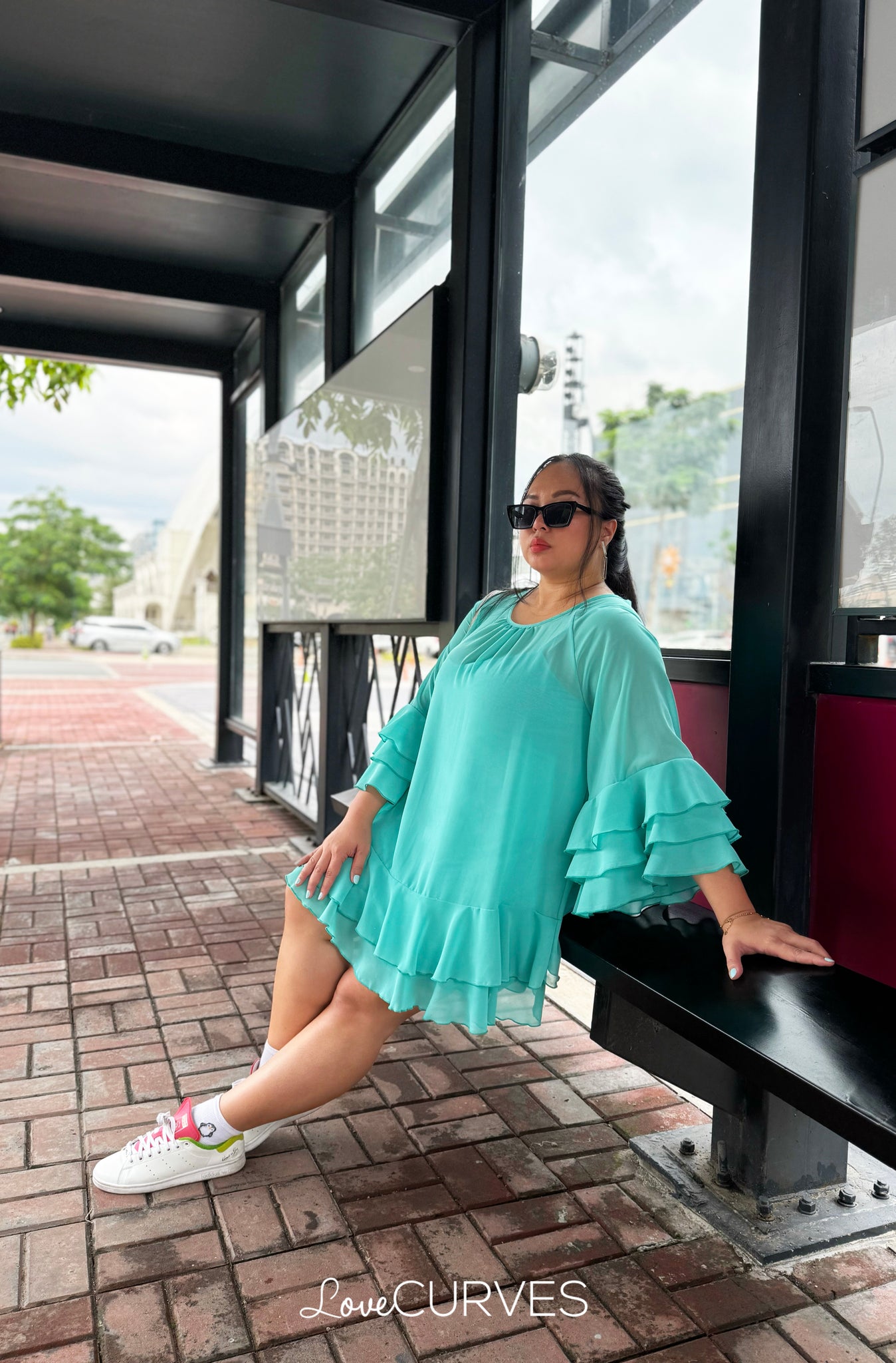 Flirty Ruffle Chiffon Dress - Light Sea Green