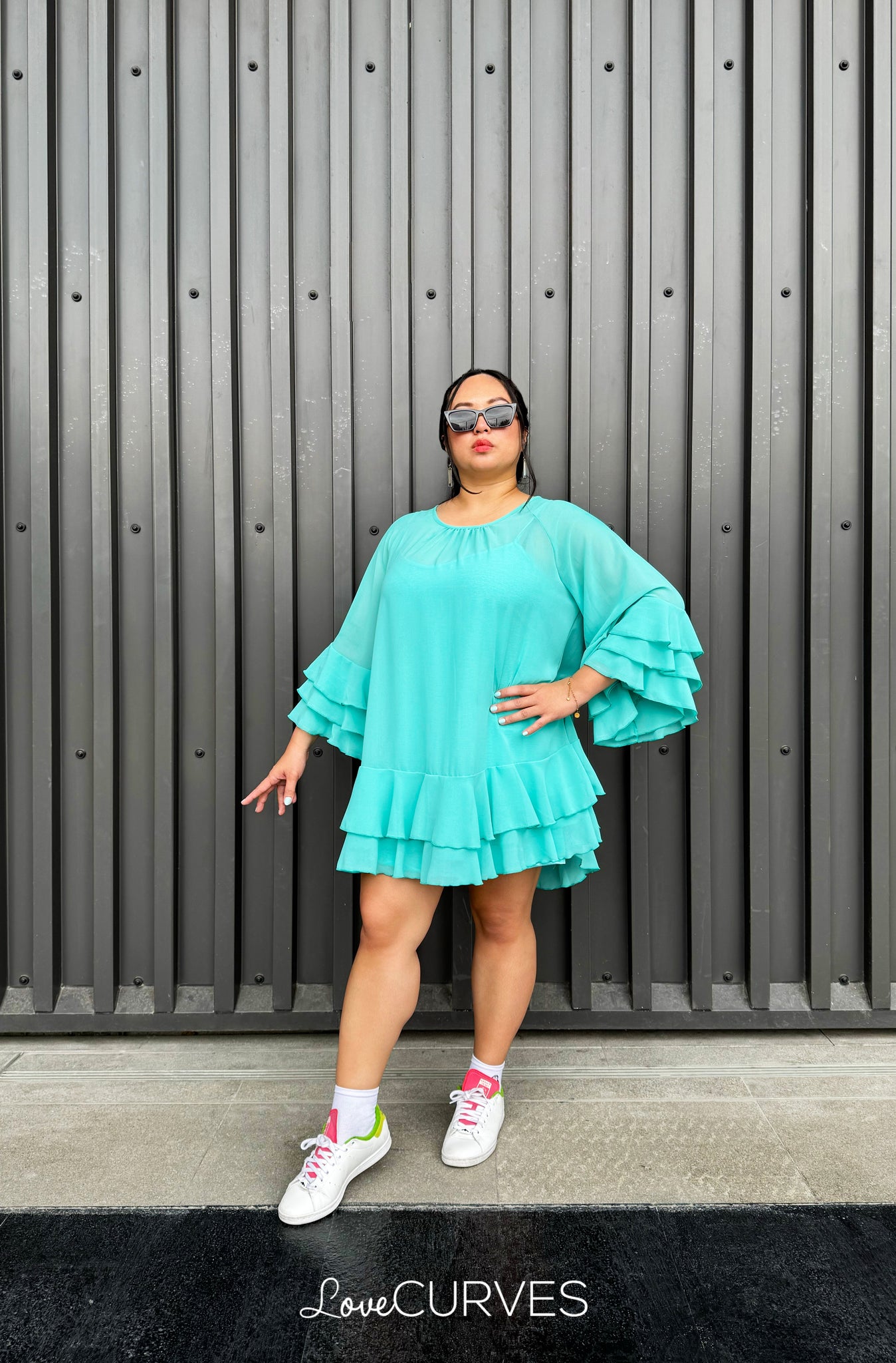 Flirty Ruffle Chiffon Dress - Light Sea Green
