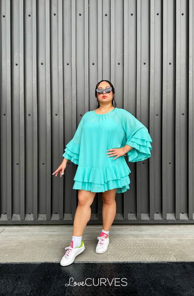 Flirty Ruffle Chiffon Dress - Light Sea Green