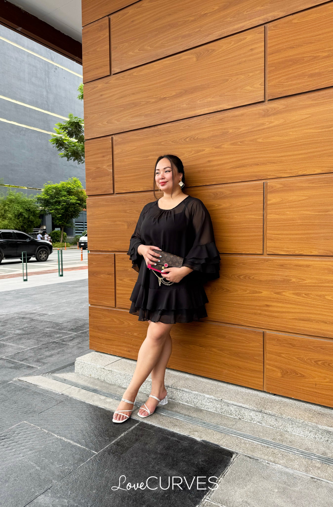 Flirty Ruffle Chiffon Dress - Black