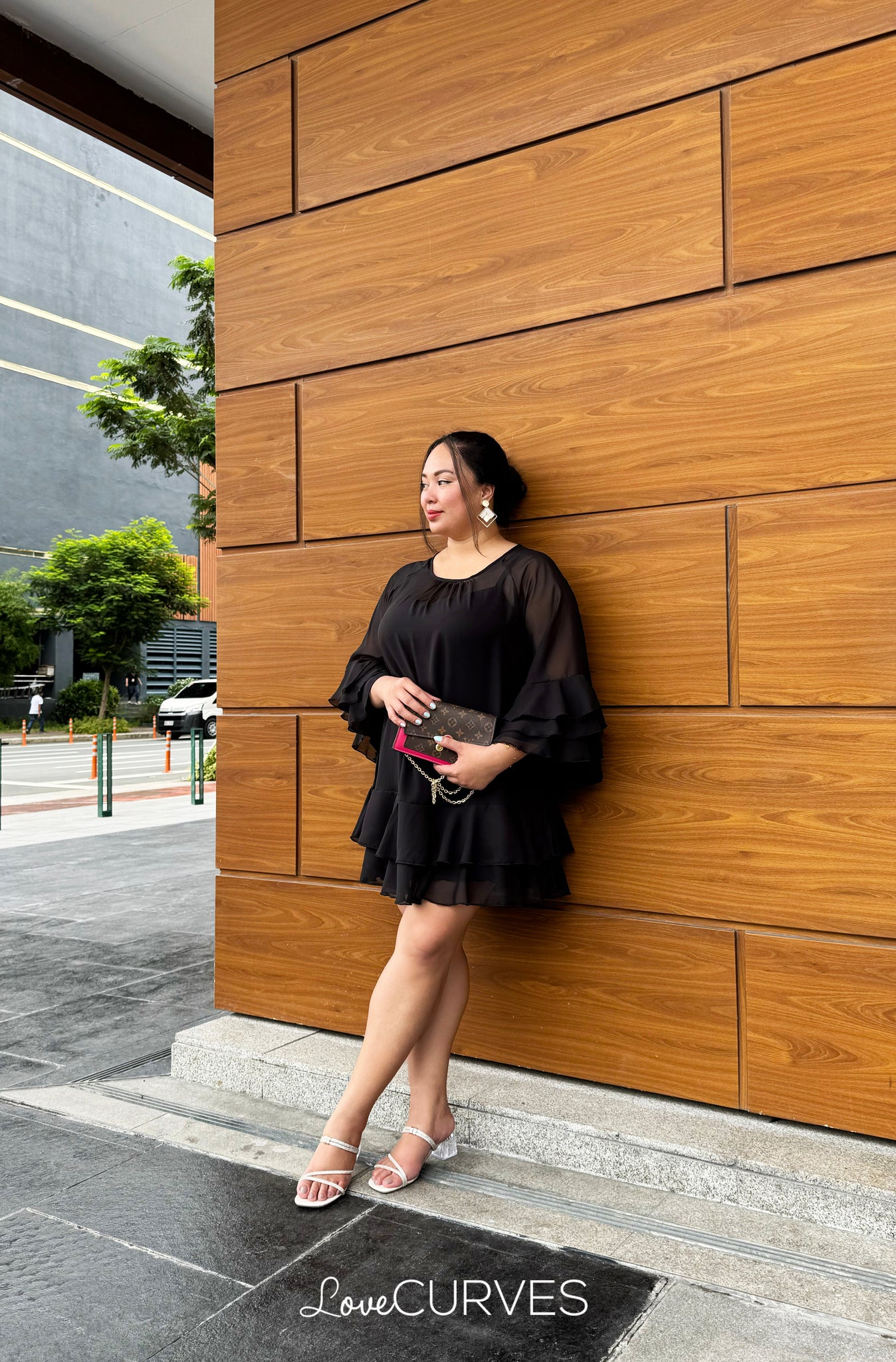 Flirty Ruffle Chiffon Dress - Black