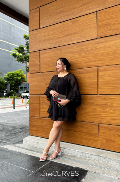 Flirty Ruffle Chiffon Dress - Black