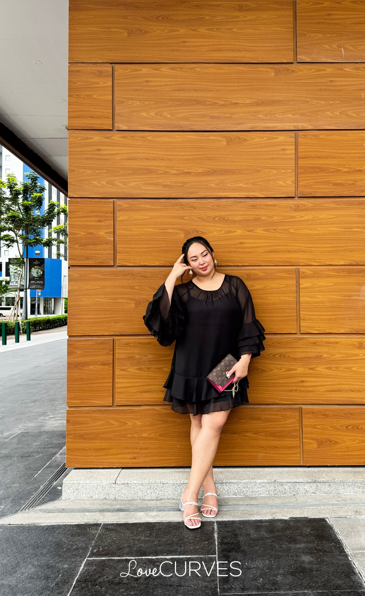 Flirty Ruffle Chiffon Dress - Black