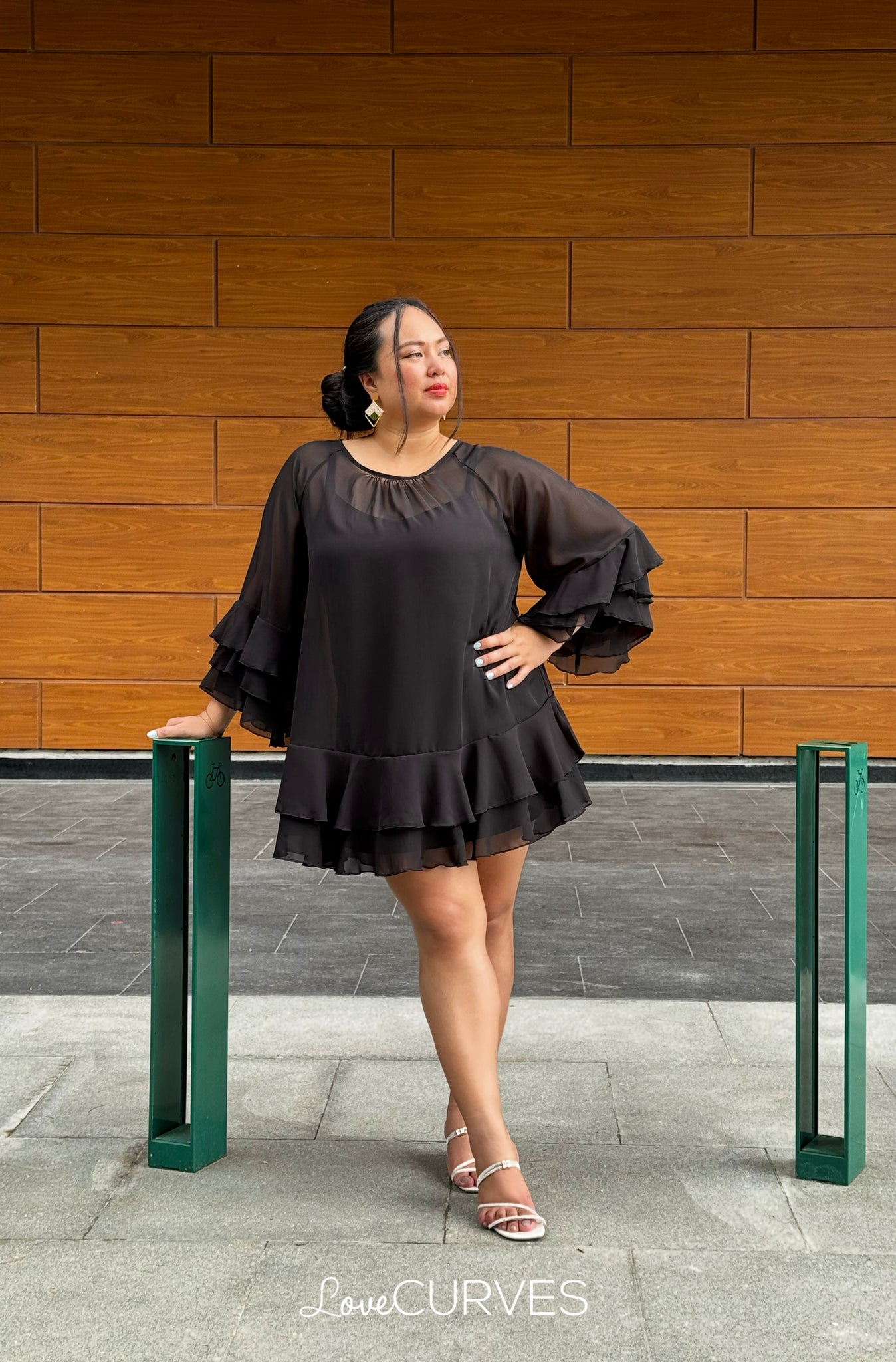 Flirty Ruffle Chiffon Dress - Black