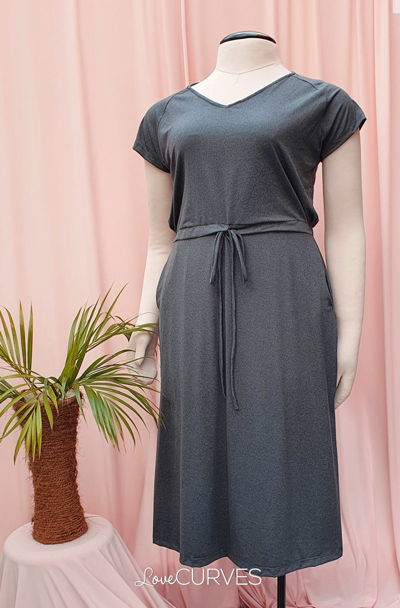 Raglan Midi Dress with Side Slits- Stone Gray