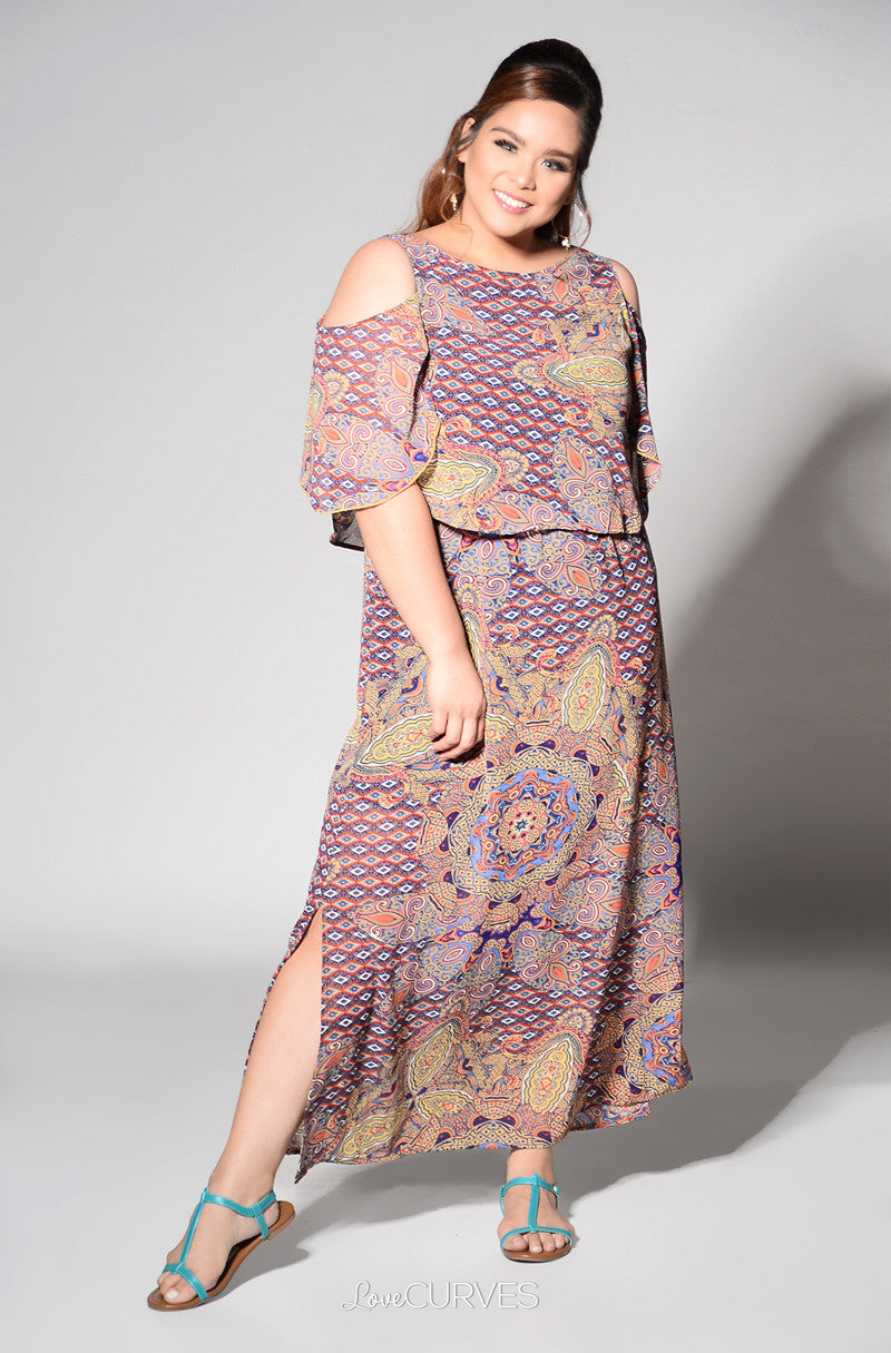 Cold Shoulder Layered Maxi Dress - Arabian Walls - REE