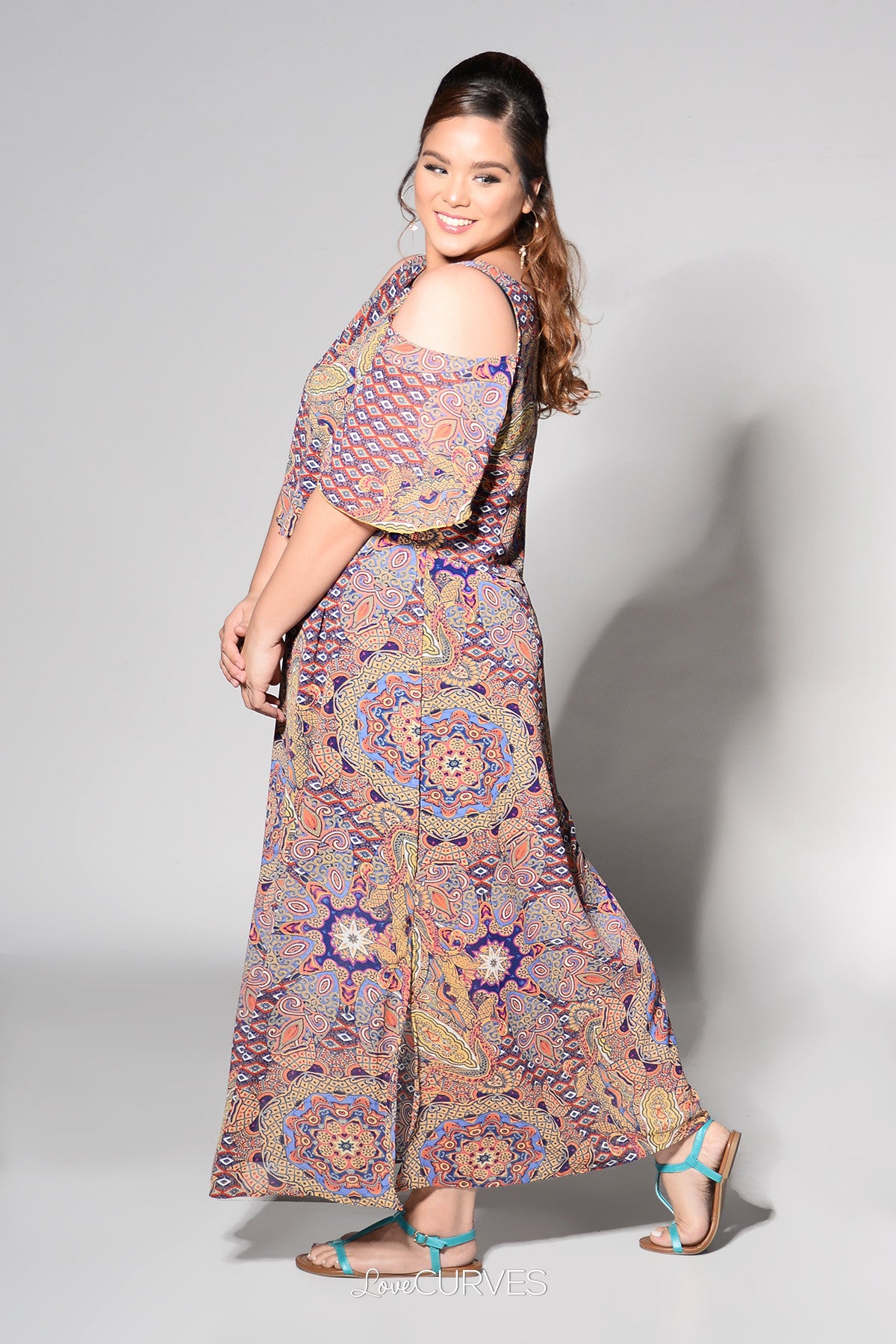 Cold Shoulder Layered Maxi Dress - Arabian Walls - REE