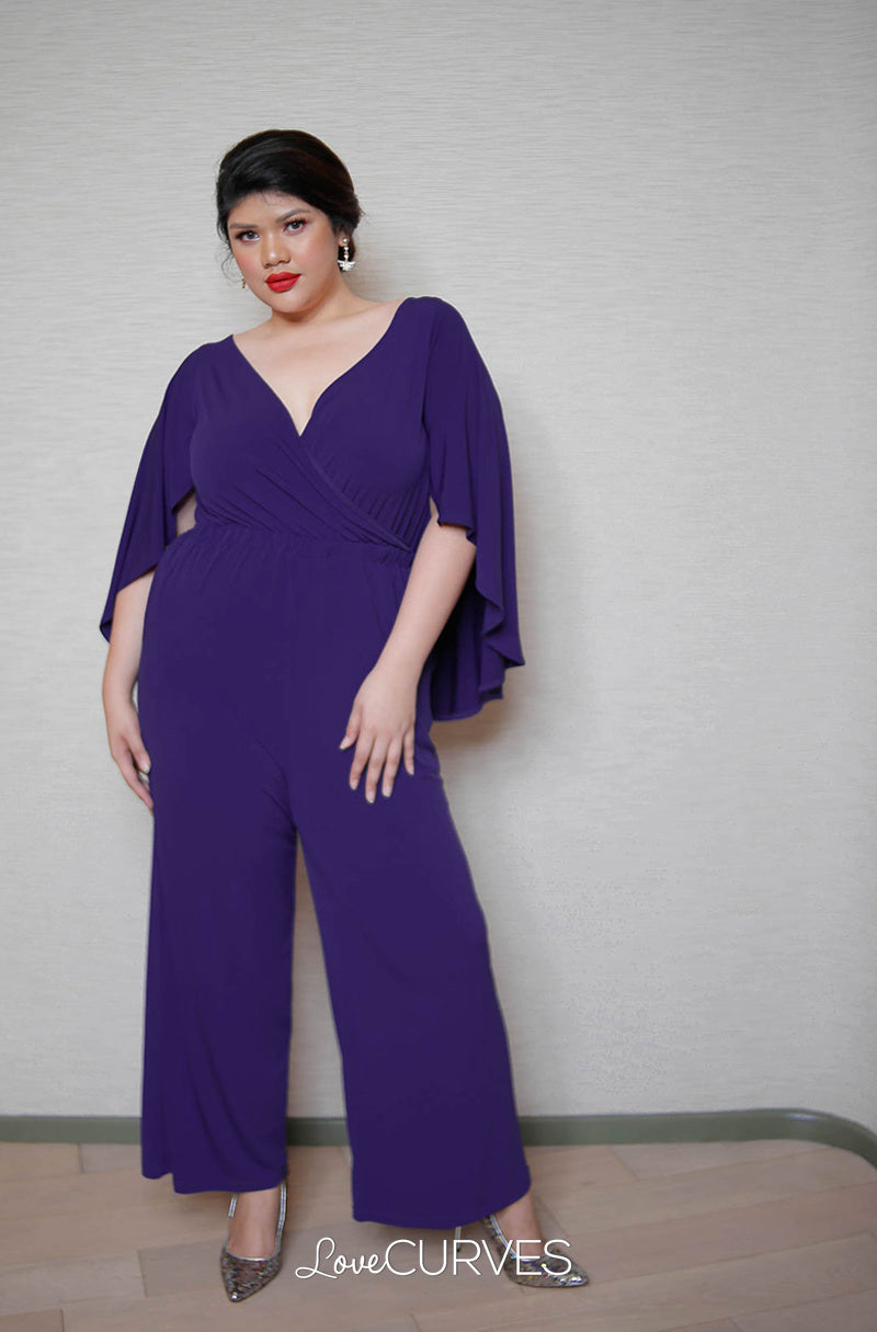 Cape Wrap Jumpsuit - Purple