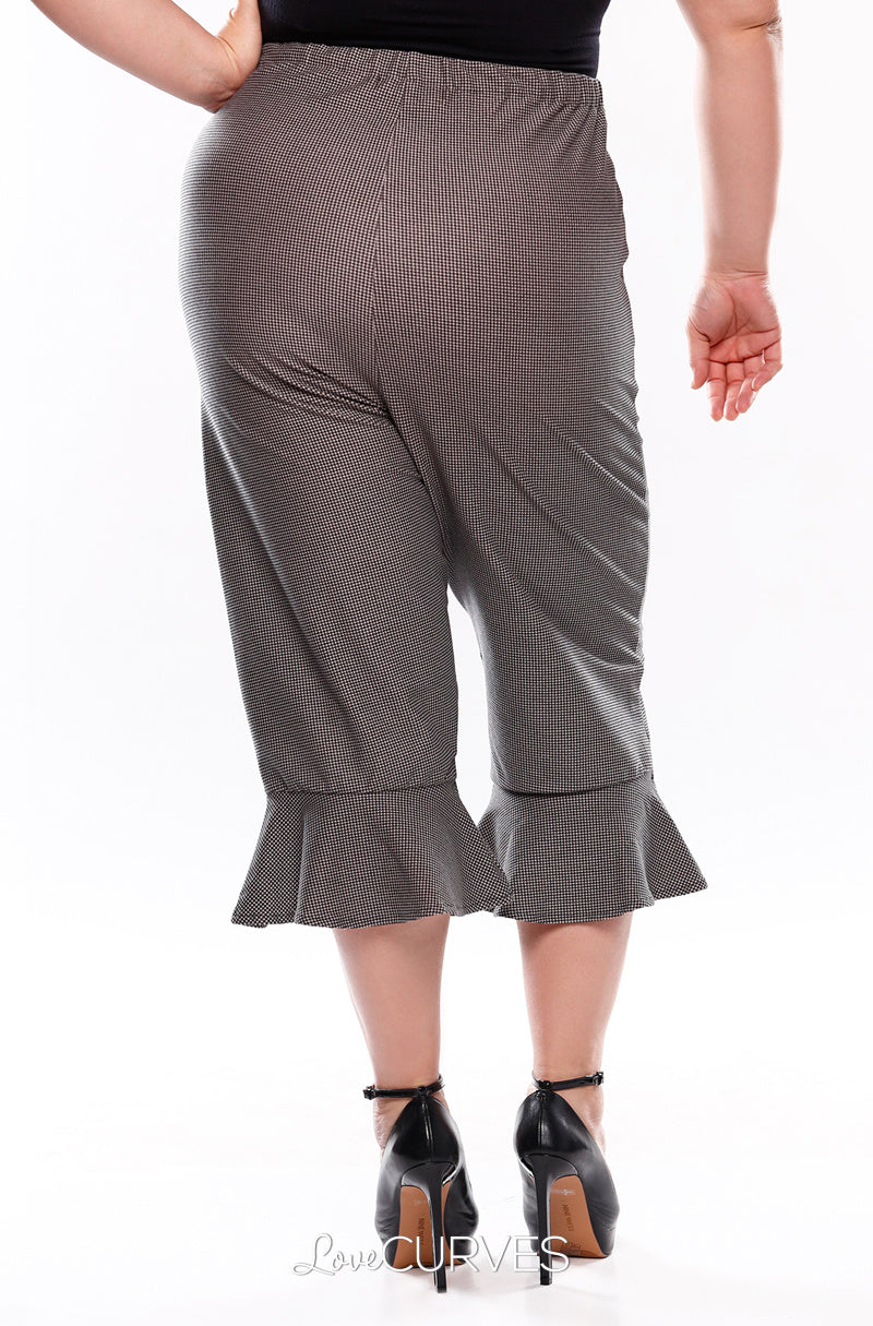Frill Hem Cropped Pants with Side Pockets - Vintage Houndstooth - OLI