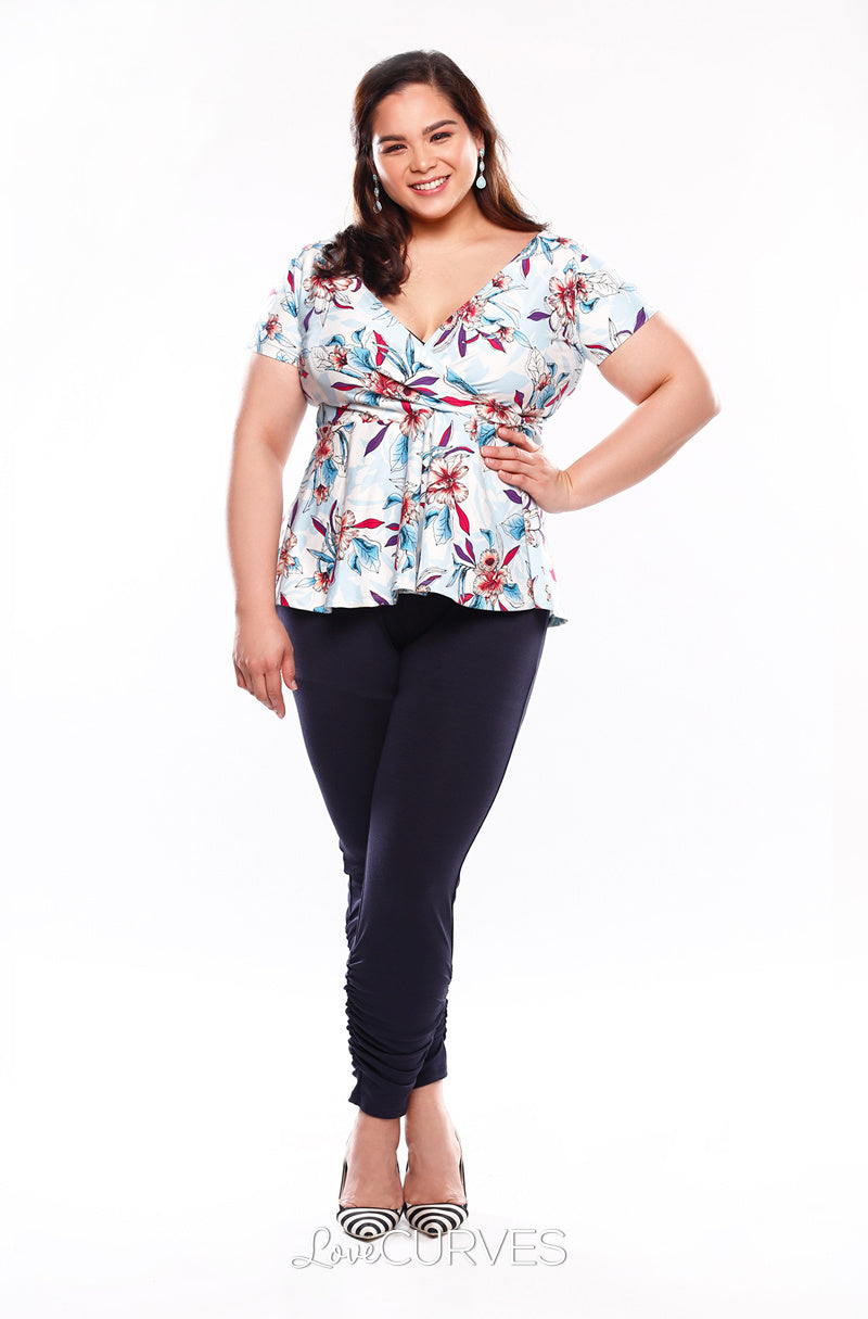 Surplice Neck Peplum Top - Botanical Blooms - OLI
