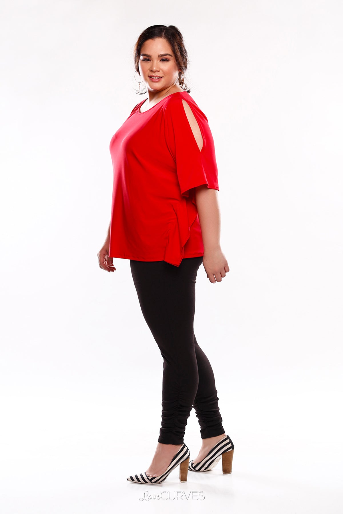 Cold Shoulder Caftan Top - Red - KDR