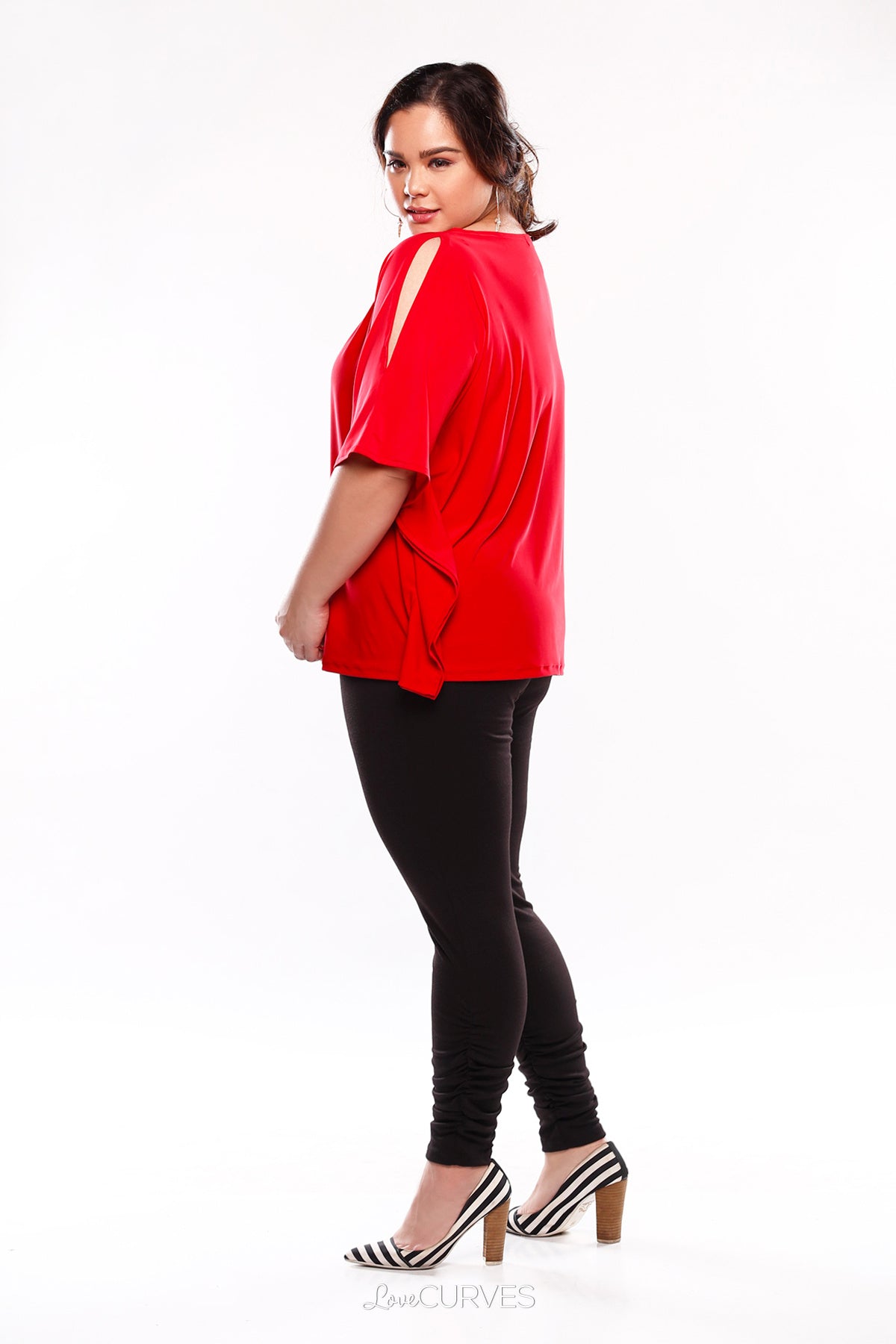 Cold Shoulder Caftan Top - Red - KDR
