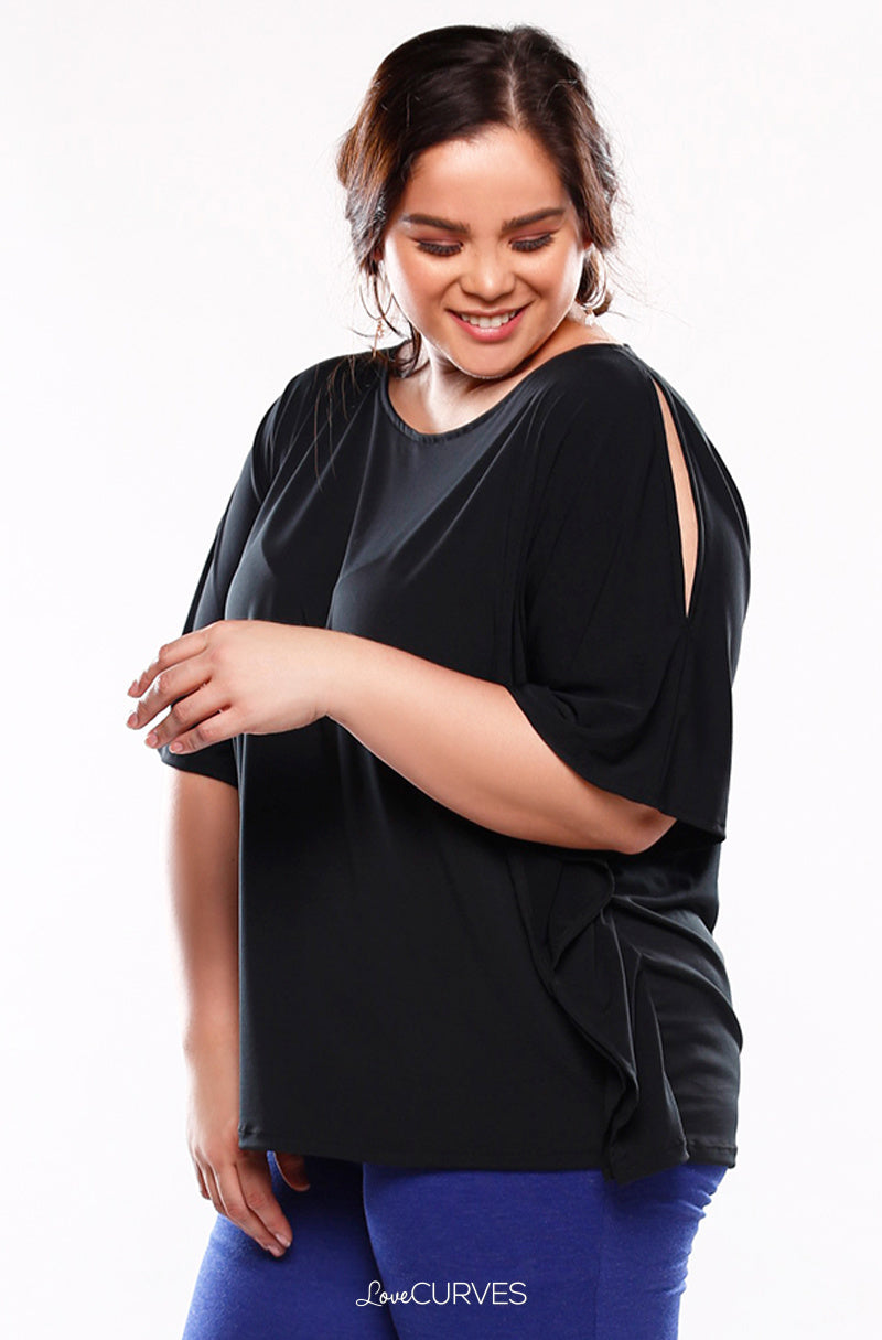 Cold Shoulder Caftan Top - Black - KDR