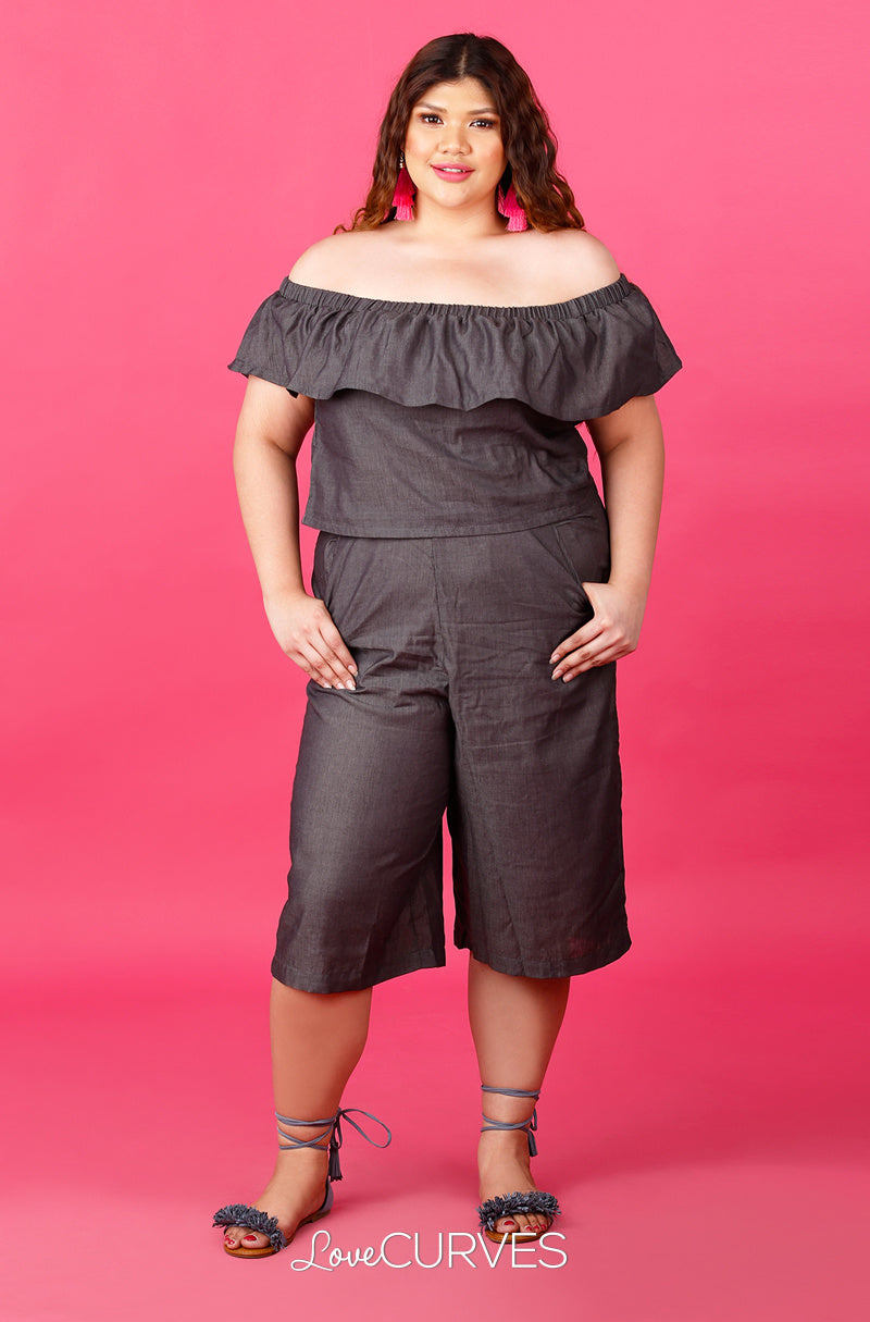 Off Shoulder Top and Culottes Co-ords - Dark Asphalt - ATT