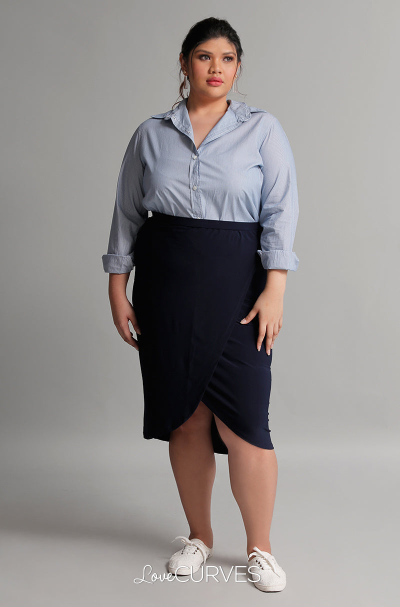 Wrap Pencil Skirt- Navy Blue - PSY