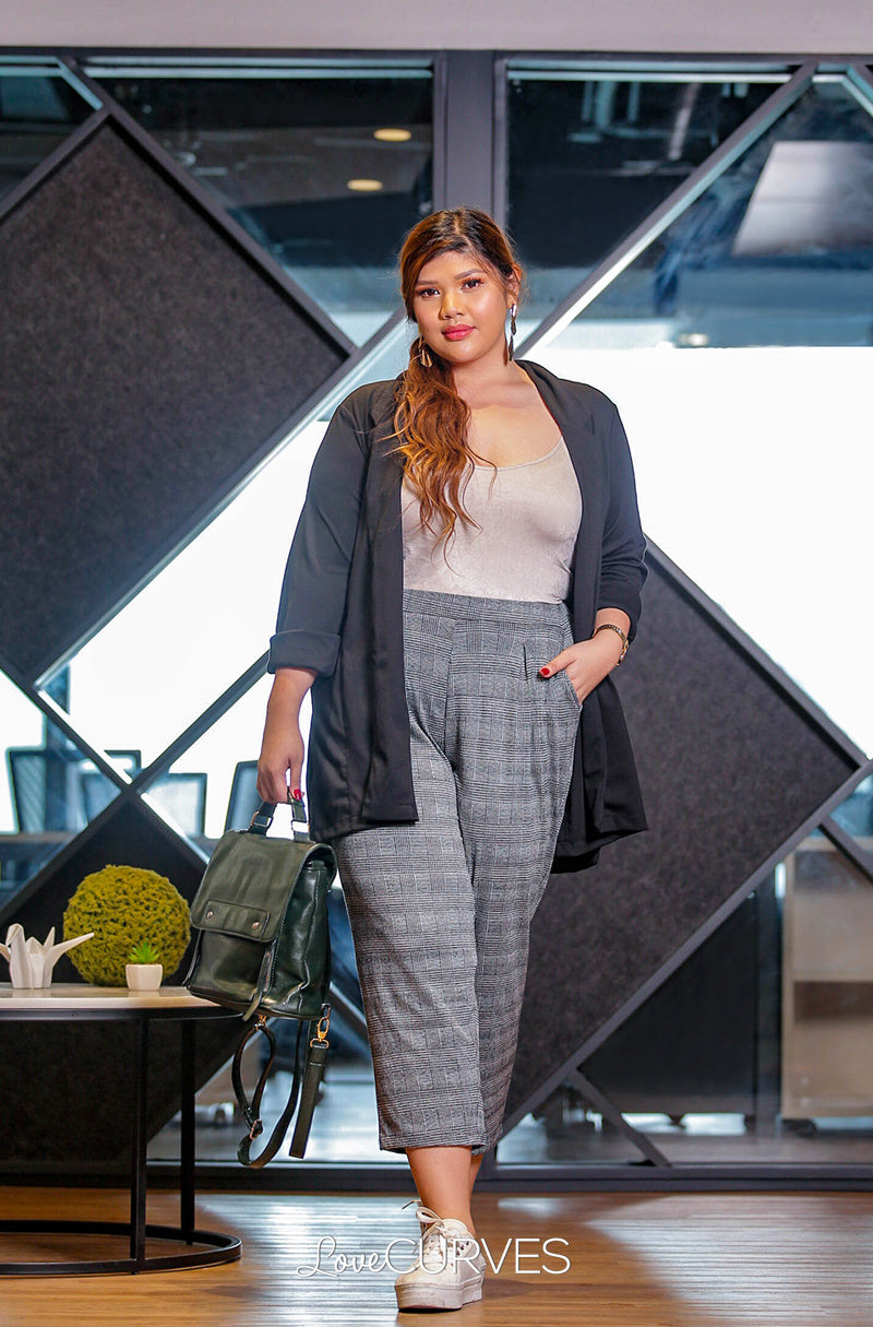 Pintucked Cropped Trousers - Gray Glen Plaids