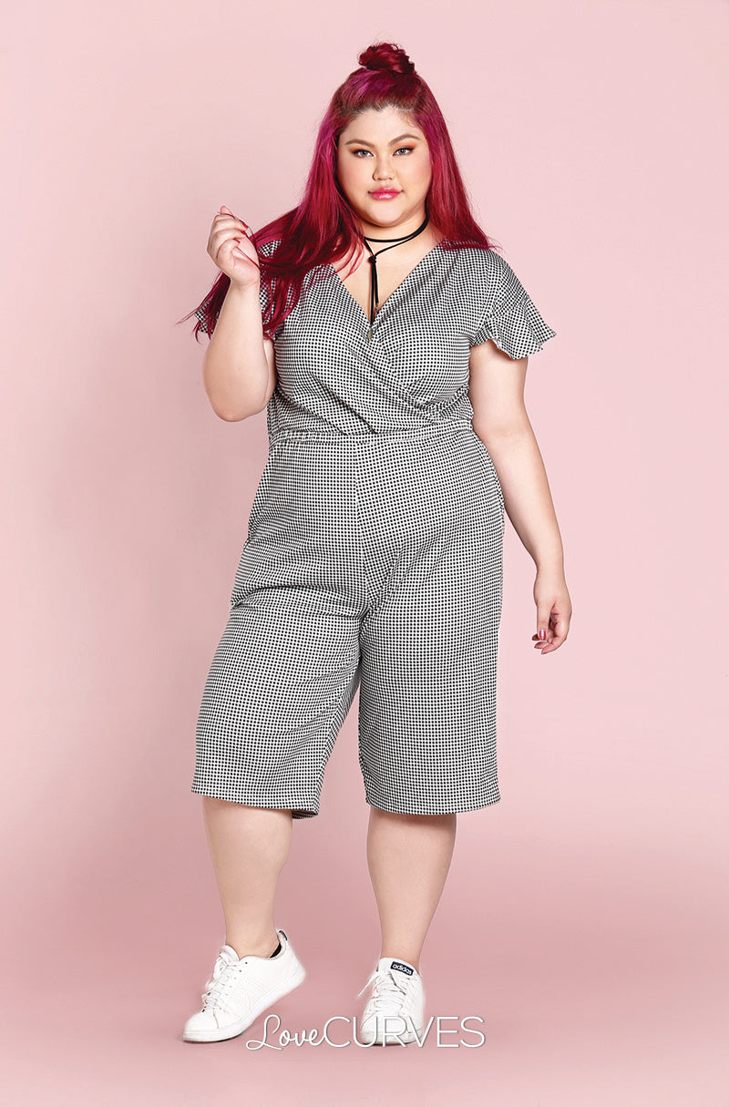 Frill Sleeves Wide Leg Cropped Jumpsuit - Gingham -OLI