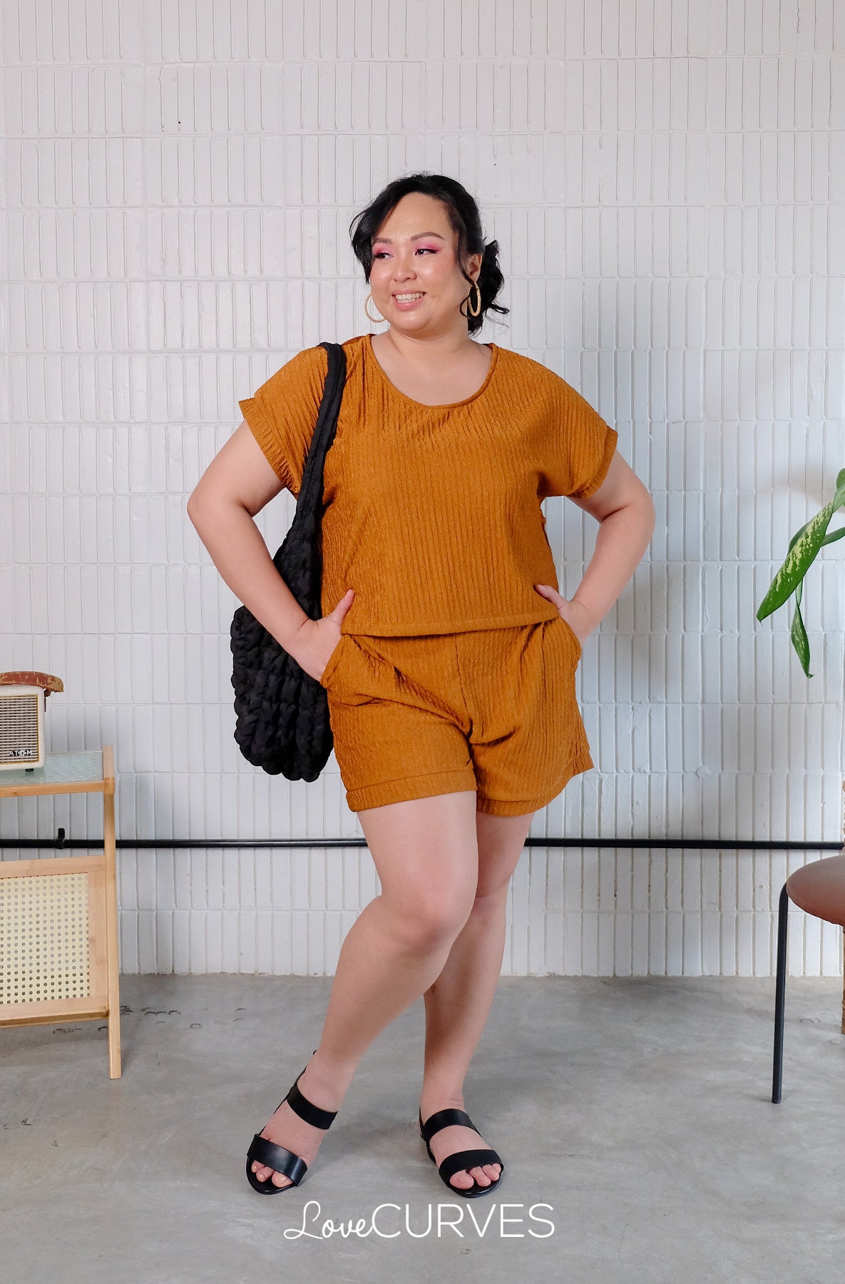 Cuffed Sleeves Top with Shorts Co-ords - Burnt Copper