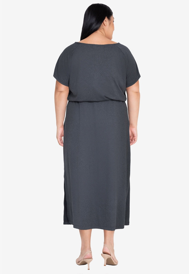 Raglan Midi Dress with Side Slits- Stone Gray