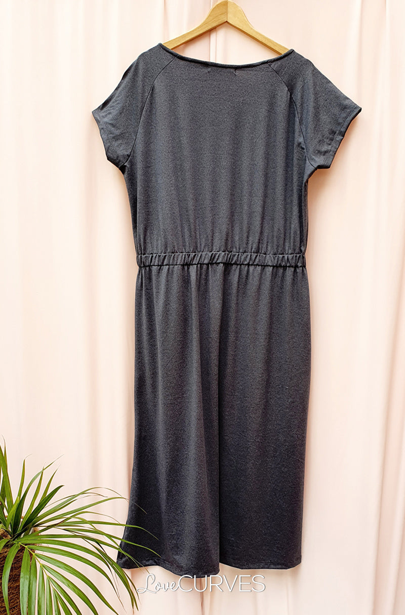 Raglan Midi Dress with Side Slits- Stone Gray