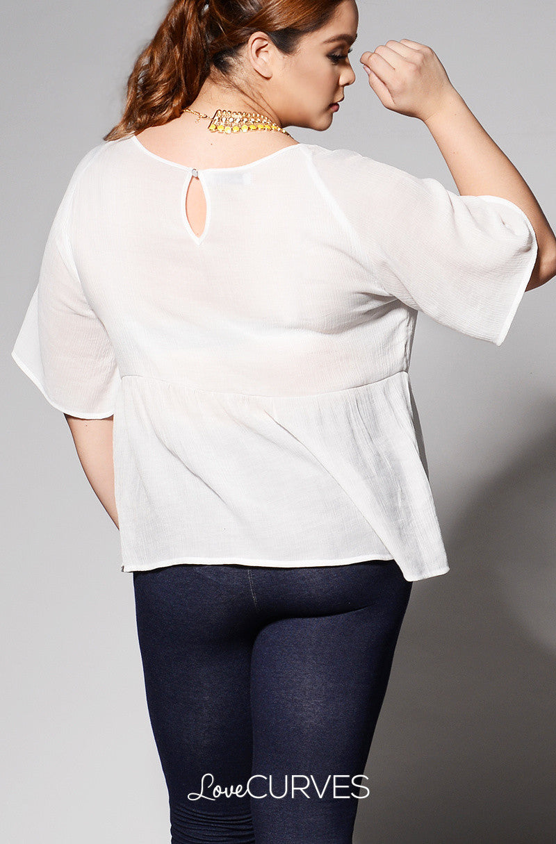 Raglan Loose Fit Empire Top- White - REE