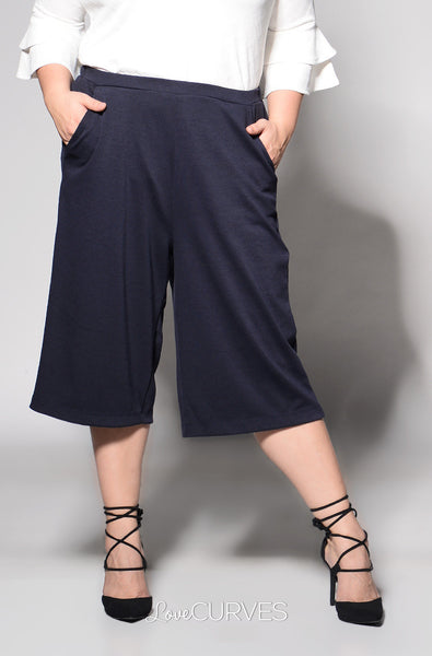 Basic Culottes with Side Pockets - Midnight Blue - REE
