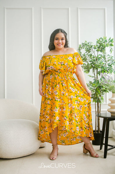 Square Neck Mullet Dress - Floral Mustard