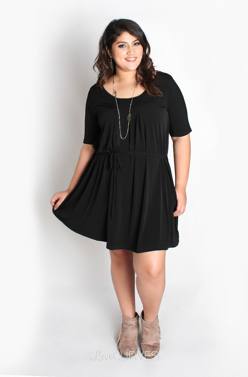 Front Pleat Dress with Side Pockets and Belt - JES
