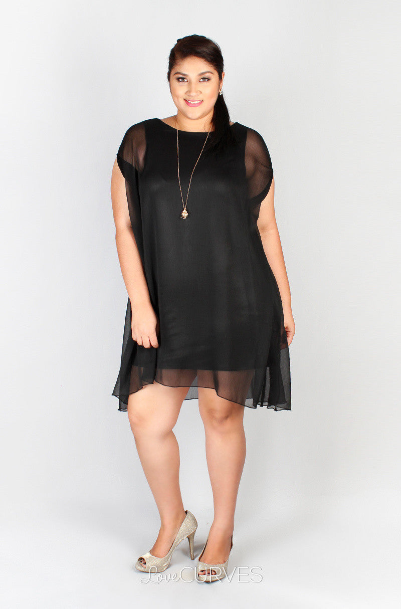 Sleeveless Fitted Short Dress with Chiffon Overlay- GRA