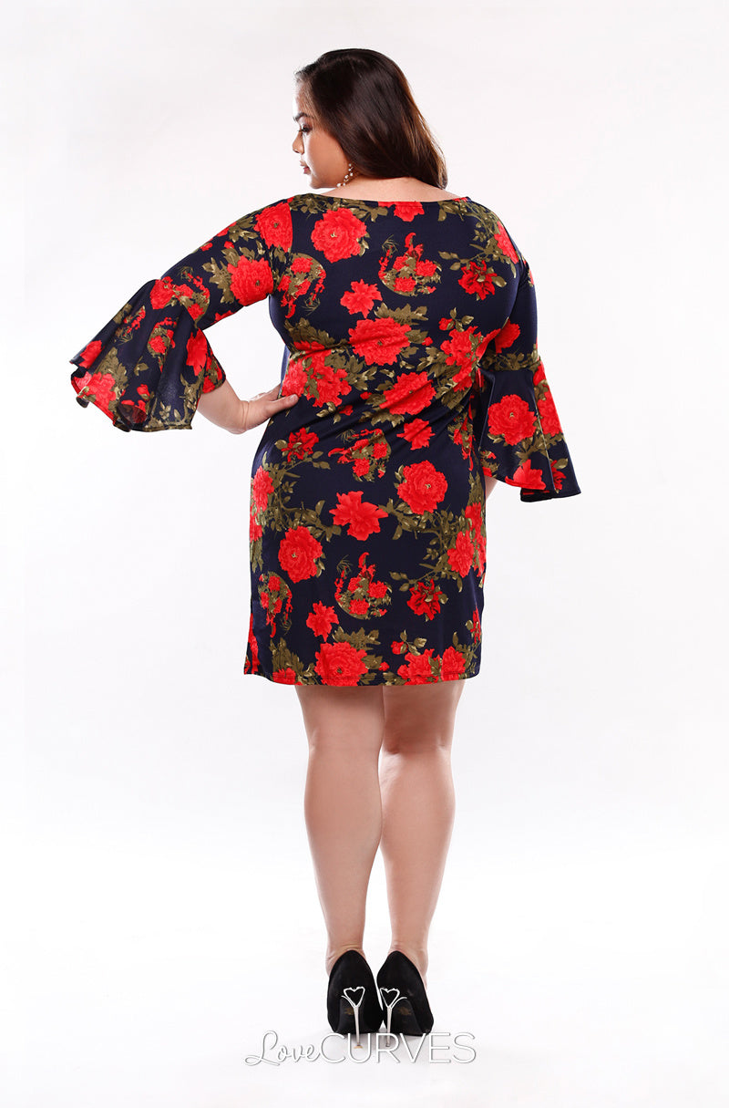 Asymmetrical Flare Sleeves Sheath Dress - Spanish Rose - KDR