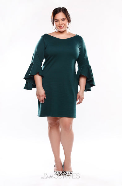 Asymmetrical Flare Sleeves Sheath Dress - Dark Green- KDR