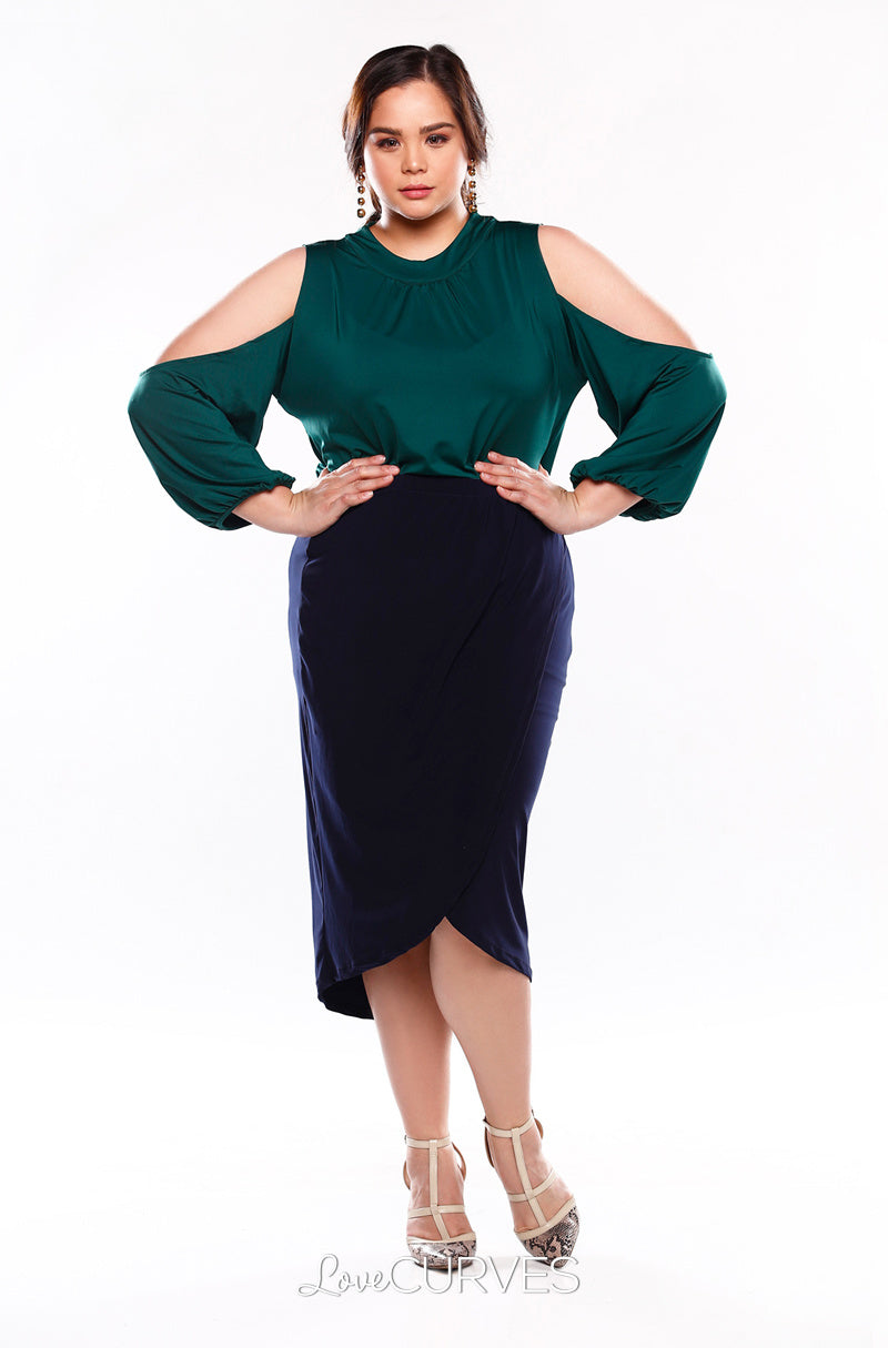 Cold Shoulder Turtleneck Top - Green - KDR