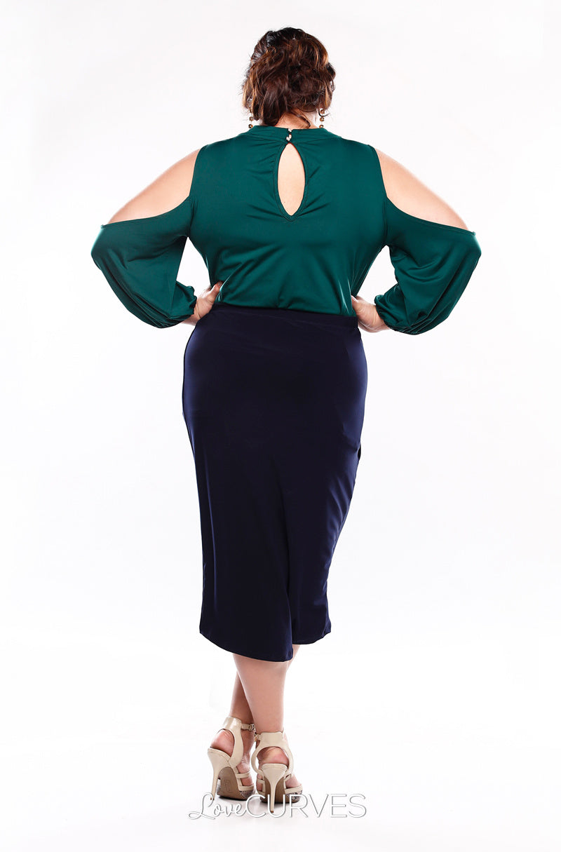 Cold Shoulder Turtleneck Top - Green - KDR