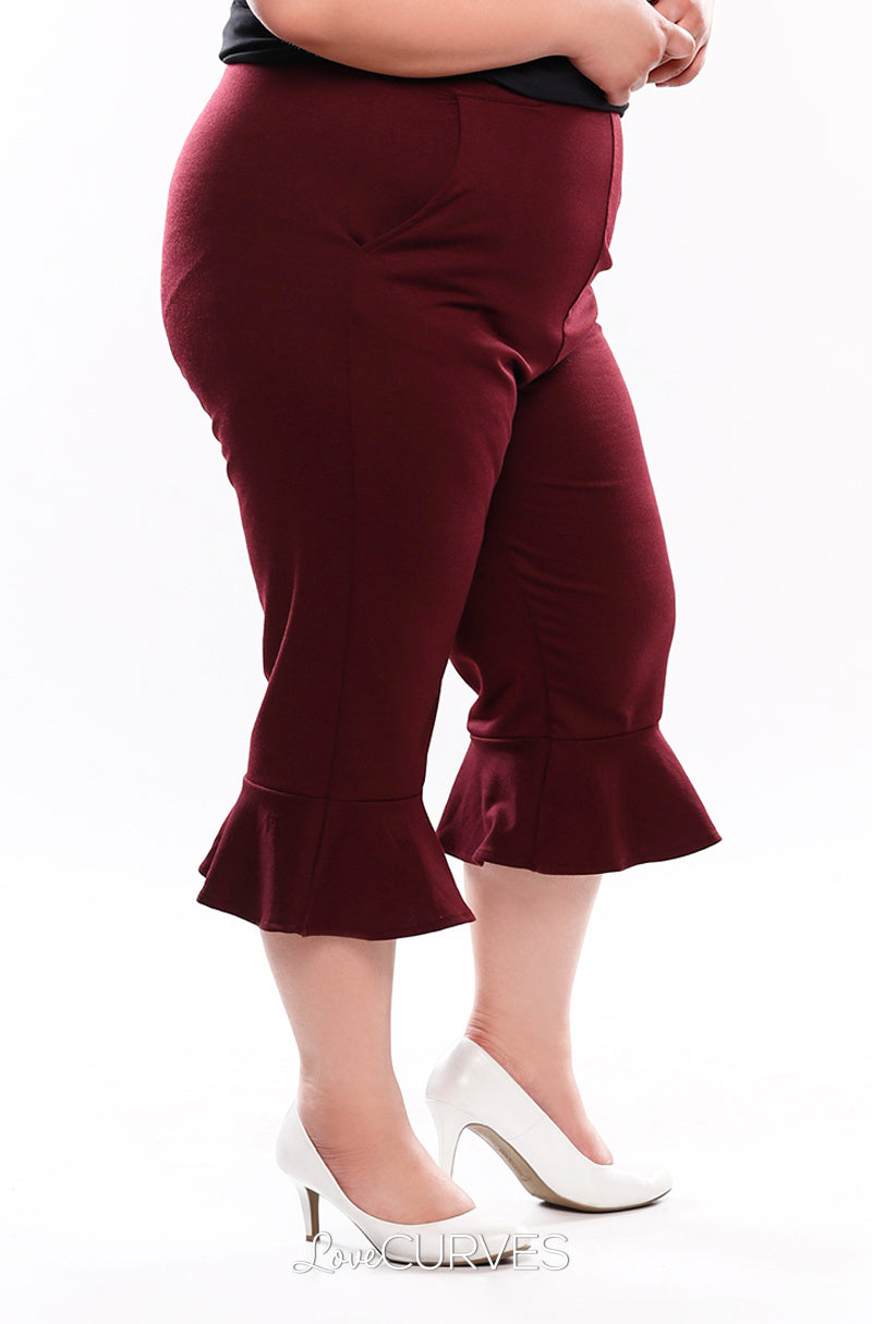 Frill Hem Cropped Pants with Side Pockets - Blood Stain - OLI