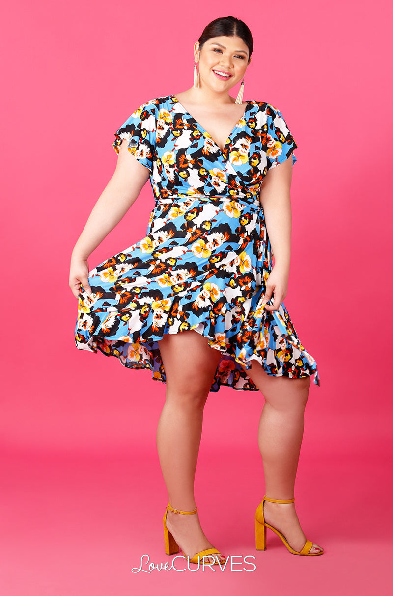Ruffle Wrap Dress with Sash Belt - Sunny Florals - ATT