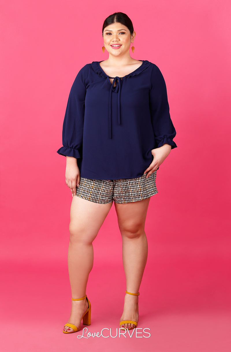 String Tie Ruffle Top - Dark Blue - ATT