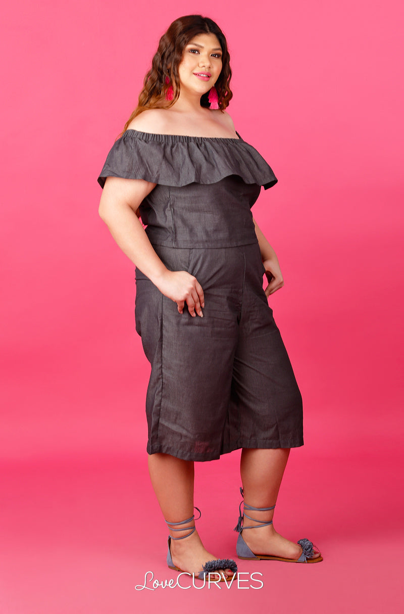 Off Shoulder Top and Culottes Co-ords - Dark Asphalt - ATT