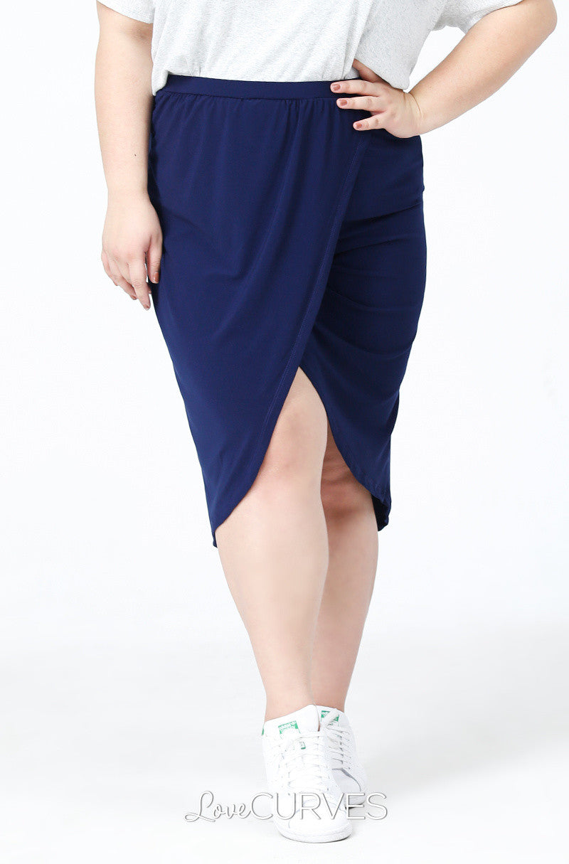 Wrap Pencil Skirt- Navy Blue - PSY