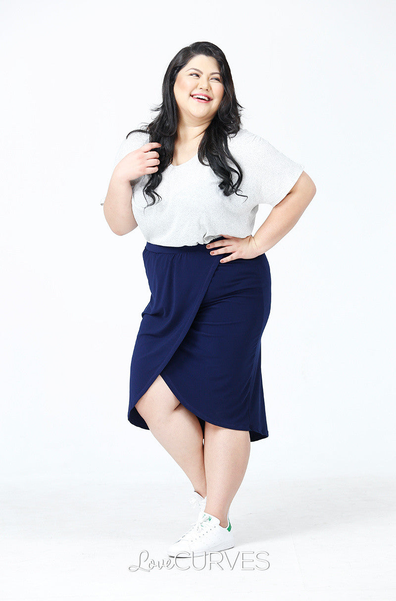 Wrap Pencil Skirt- Navy Blue - PSY