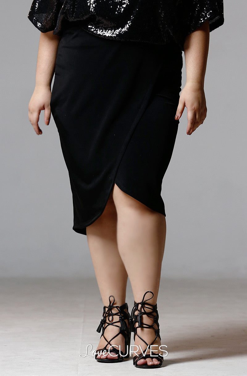 Wrap Pencil Skirt- Black- PSY