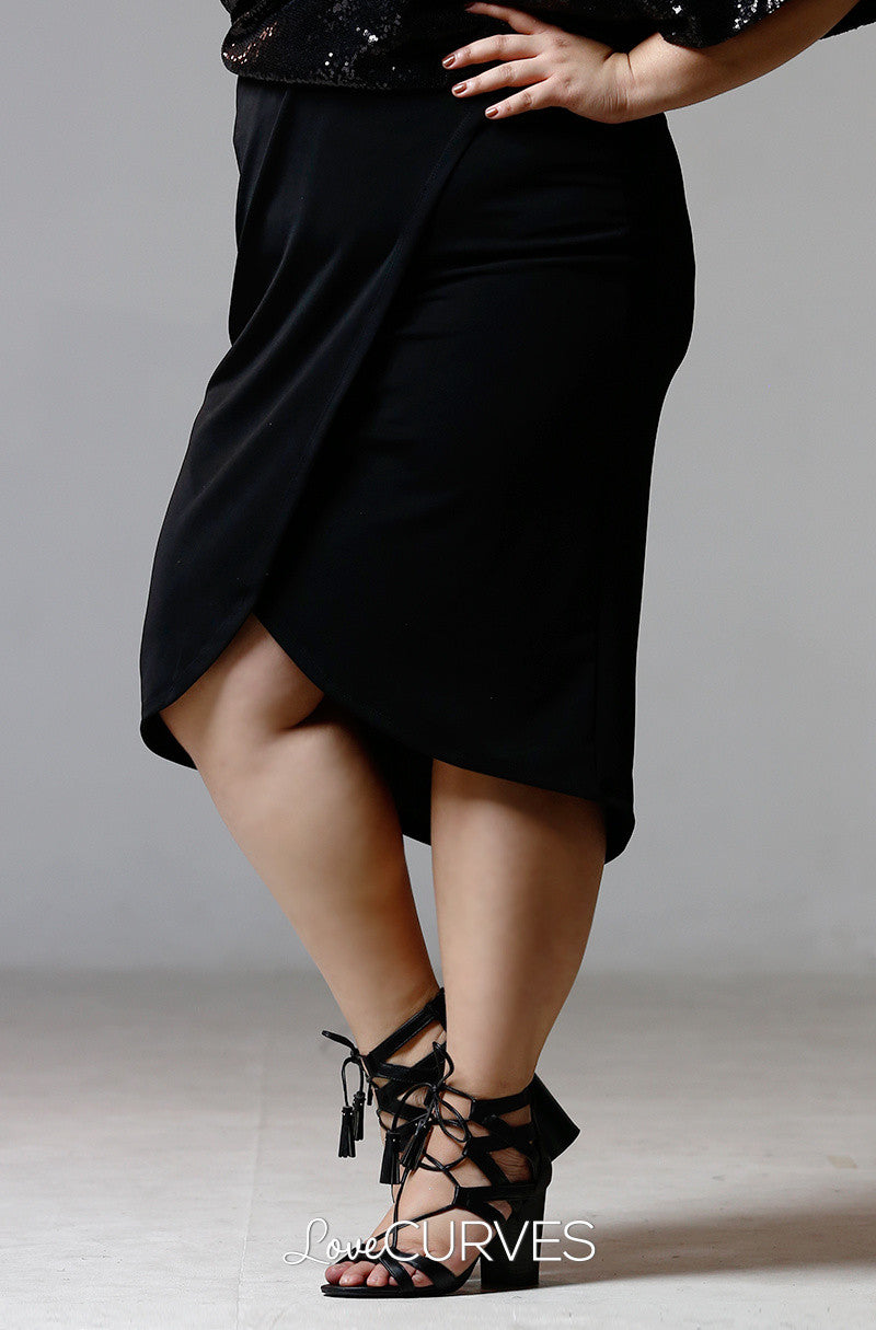 Wrap Pencil Skirt- Black- PSY