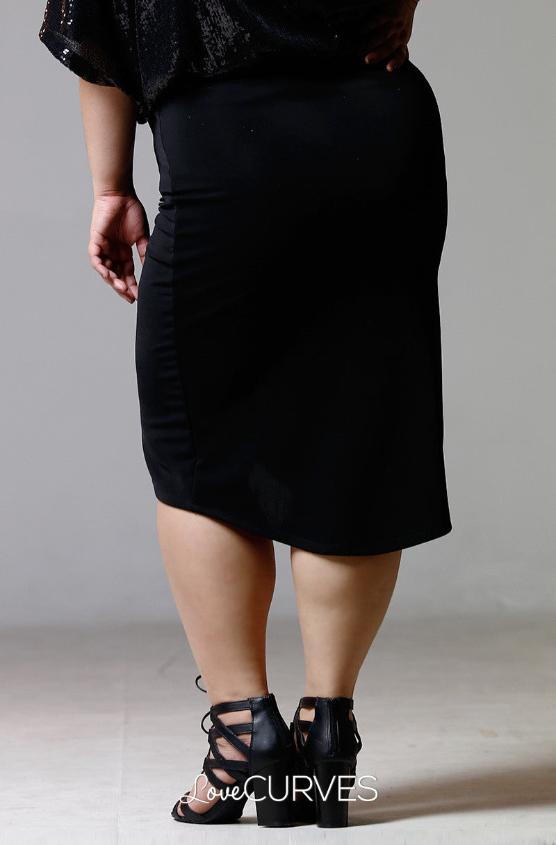 Wrap Pencil Skirt- Black- PSY