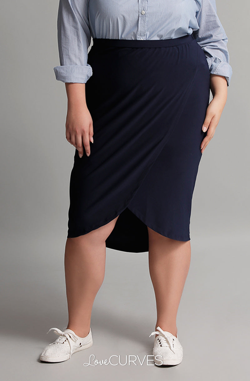 Wrap Pencil Skirt- Navy Blue - PSY