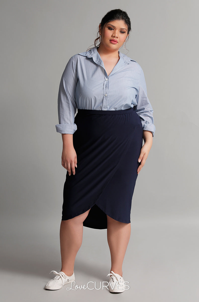 Wrap Pencil Skirt- Navy Blue - PSY