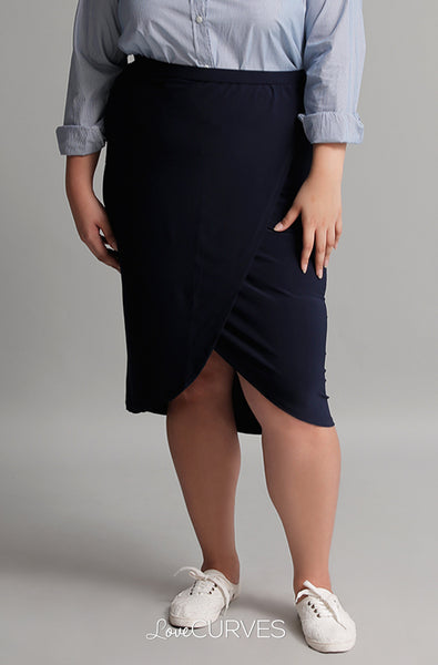 Wrap Pencil Skirt- Navy Blue - PSY