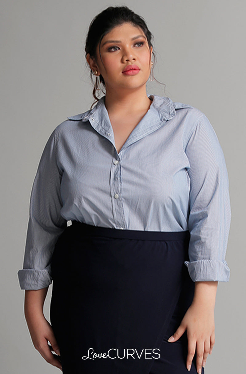 Boyfriend Button Down Shirt - Dark Blue Stripes